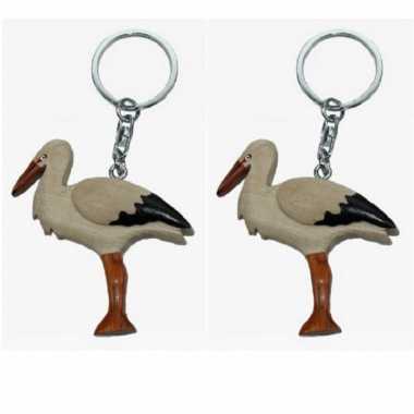 Groothandel 20x stuks dieren sleutelhangers vogel ooievaar 6 cm speelgoed kopen