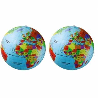 Groothandel 2x opblaas wereldbol aarde strandballen 50 cm waterspeelgoed