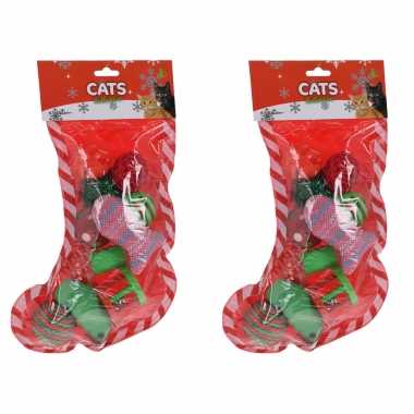 Groothandel 2x stuks kerstsok cadeau met speelgoed voor katten/poezen kopen