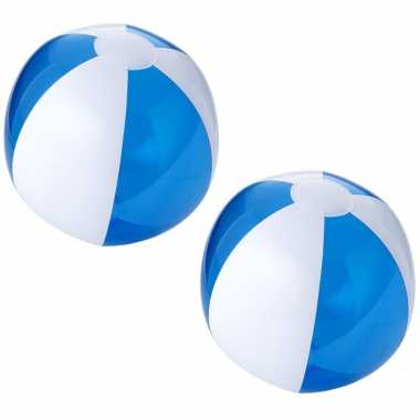 Groothandel 2x stuks opblaas blauw/witte strandballen 30 cm waterspeelgoed kopen