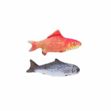 Groothandel 2x vissenknuffels voor katten/poezen met kattenkruid 19 cm goudvis en zalm speelgoed kopen