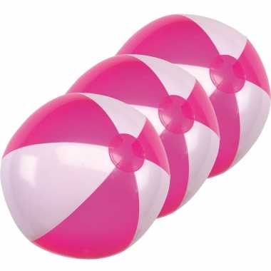 Groothandel 3x waterspeelgoed roze/witte strandballen 28 cm kopen