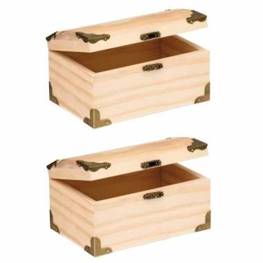 Groothandel 4x stuks houten kist ronde deksel 15 x 9,5 cm hobby/knutselmateriaal speelgoed kopen