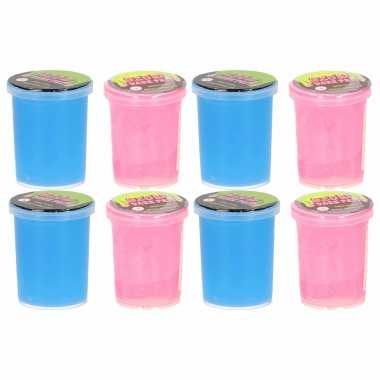 Groothandel 8x stuks potjes met glow in the dark speelgoed slijm roze/blauw kopen