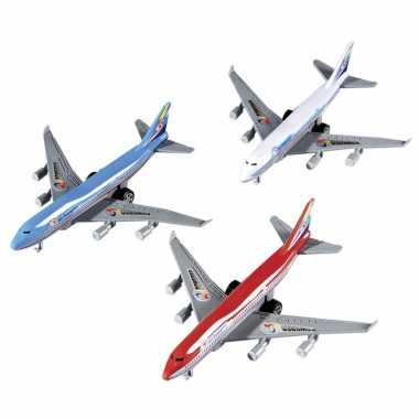 Groothandel blauw/wit speelgoed vliegtuig met pull-back functie 14 cm kopen