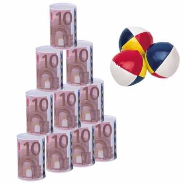 Groothandel blikken gooien 10 euro geld biljet blik 13 cm speelset 13-delig kermis speelgoed kopen