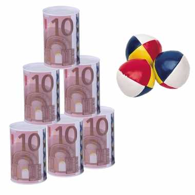 Groothandel blikken gooien 10 euro geld biljet blik 13 cm speelset 9-delig kermis speelgoed kopen