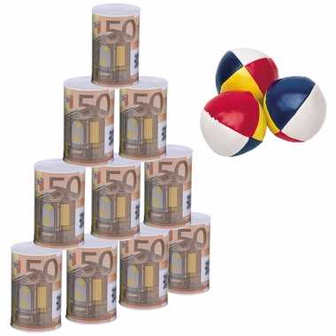 Groothandel blikken gooien 50 euro geld biljet blik 11 cm speelset 13-delig kermis speelgoed kopen