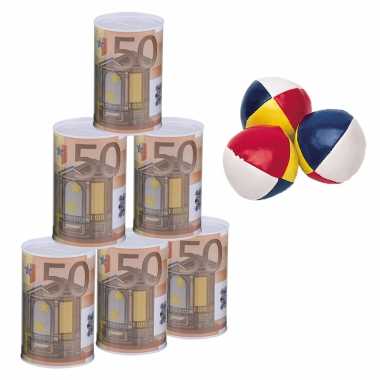 Groothandel blikken gooien 50 euro geld biljet blik 11 cm speelset 9-delig kermis speelgoed kopen