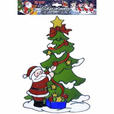 Groothandel kerst raamsticker kerstman bij kerstboom speelgoed kopen
