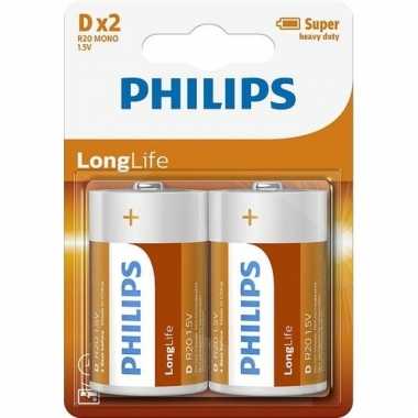 Groothandel phillips long life batterijen r20 1,5 volt 2 stuks speelg