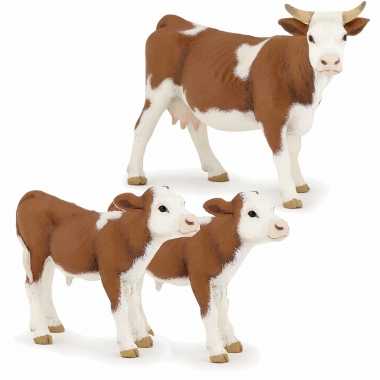 Groothandel plastic speelgoed figuren setje bonte koe en 2x kalfjes 13 en 6 cm kopen
