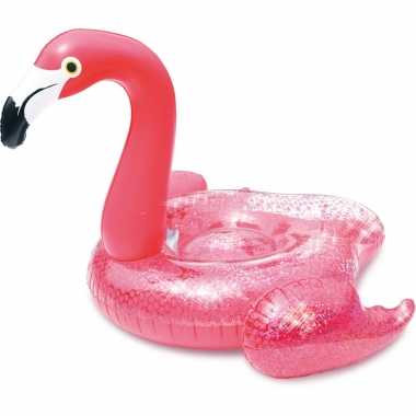 Groothandel waterspeelgoed roze glitter flamingo ride-on/luchtbed 138 x 140 x 98 cm voor jongens/meisjes/kinderen kopen