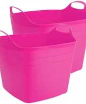 Groothandel 2x stuks flexibele kuip emmer wasmand vierkant fuchsia roze 40 liter speelgoed