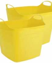 Groothandel 2x stuks flexibele kuip emmer wasmand vierkant geel 40 liter speelgoed