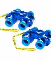 Groothandel 2x stuks kinder speelgoed verrekijkers blauw voor peuters 14 cm