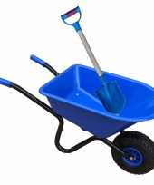 Groothandel kunststof metalen speelgoed kruiwagen 60 cm blauw inclusief blauwe schep 55 cm voor kinderen