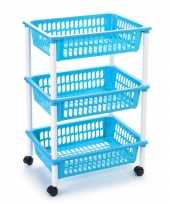 Groothandel opberg trolley roltafel organizer met 3 manden 40 x 30 x 61 5 cm wit lichtblauw speelgoed