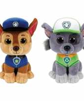 Groothandel paw patrol knuffels set van 2x karakters chase en rocky 15 cm speelgoed