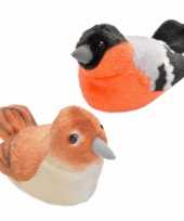 Groothandel set van 2x stuks pluche vogels knuffels van 14 cm met geluid speelgoed 10274824