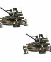 Groothandel set van 2x stuks sluban leger speelgoed tank 32 cm bouwsteentjes