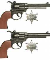 Groothandel set van 2x stuks speelgoed cowboy pistolen met sheriff ster 24 cm