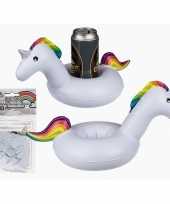 Groothandel set van 2x stuks unicorns drankjeshouders opblaasbaar 18 cm speelgoed