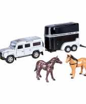 Groothandel speelgoed zilveren auto land rover met paardentrailer