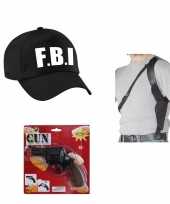 Groothandel verkleed f b i agent pet cap zwart met speelgoedpistooltje en holster voor kinderen